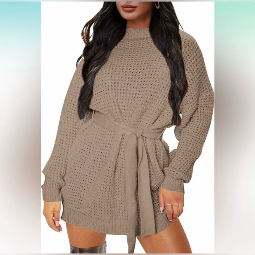 Elegant Long Sleeve Knit Dress in Taupe